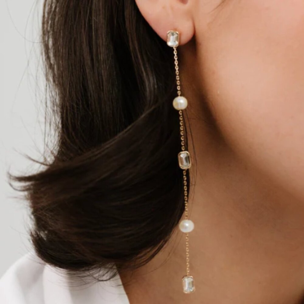 BRAND NEW, Ettika Pearl and Crystal Drop Earrings